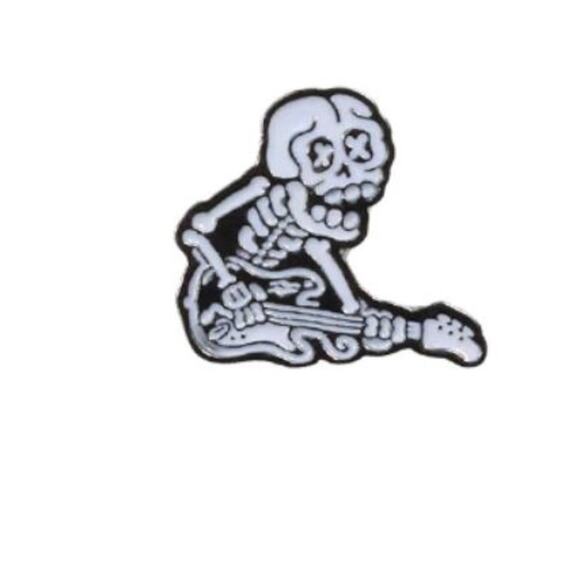Reflective Skeleton Playing Guitar Pin Brooch - Picture 1 of 2